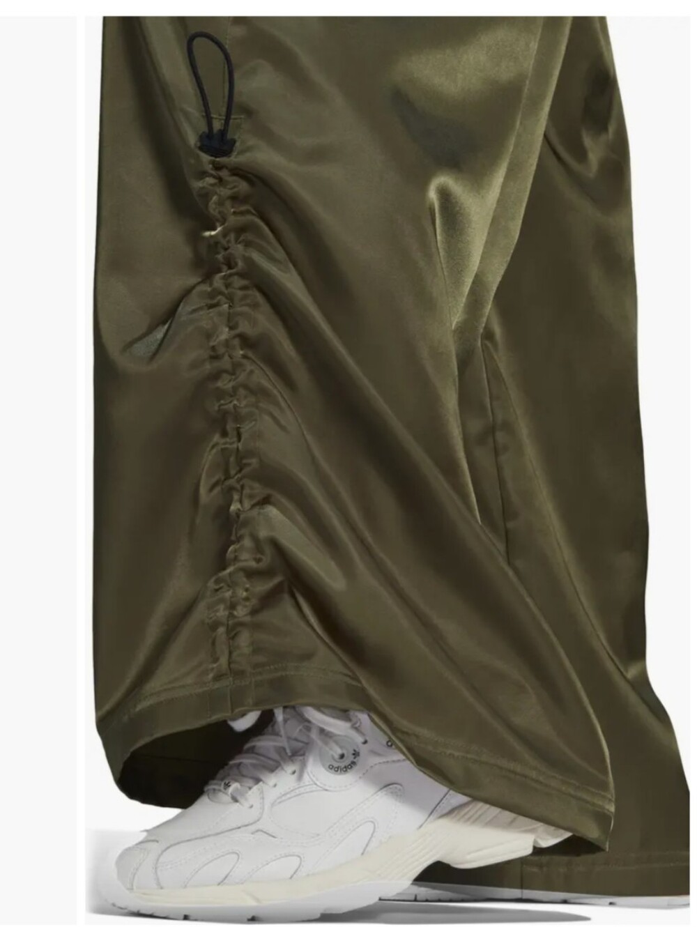 Adidas Wide Leg Satin Pants Focus Olive Loose Fit Bottoms Size Small - Picture 5 of 13